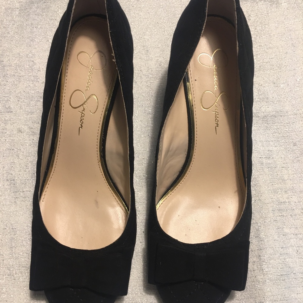 Jessica Simpson wedges. Black suede like material.  Excellent condition